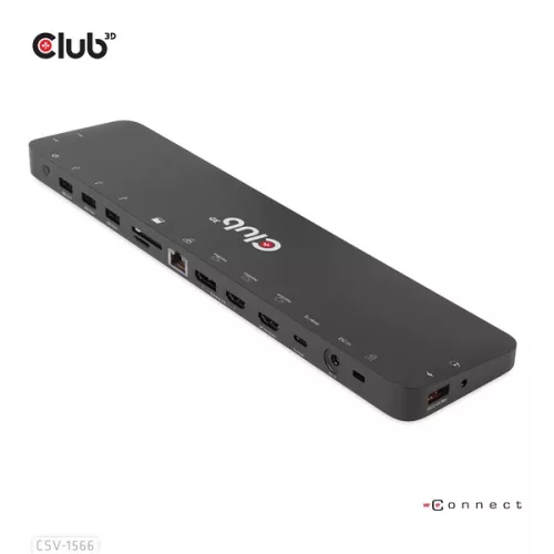 Club 3D Notebook Dokkoló - CSV-1566 (120W, USB-C to 5x USB-A Gen 1, USB-C  Gen 1, 2xHDMI, DP, RJ45, SD.TF. 3,5 Jack, DC)