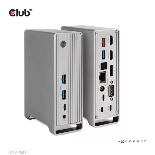Club 3D Notebook Dokkoló - CSV-1568 (120W, Gen 2 USB-C to 4x USB-A, USB-C Gen 2, 2xHDMI, DP, VGA, RJ45, DC)