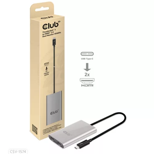 Club 3D Video Splitter - CSV-1574 (Thunderbolt 3 to Dual HDMI 2.0, 4K60Hz)