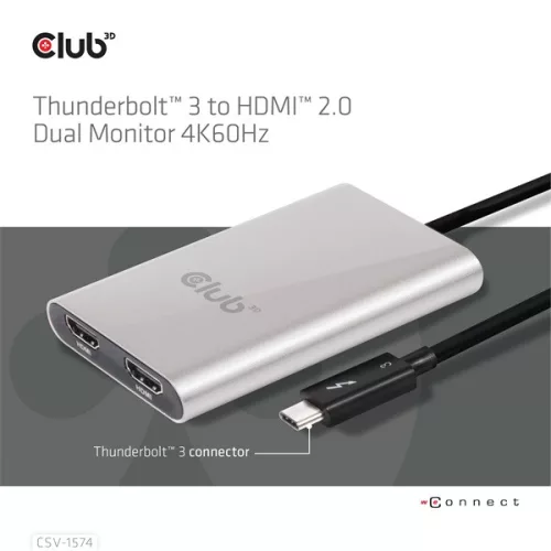 Club 3D Video Splitter - CSV-1574 (Thunderbolt 3 to Dual HDMI 2.0, 4K60Hz)