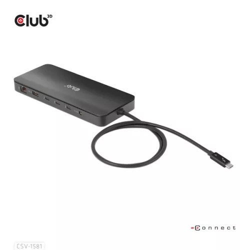 Club 3D Notebook Dokkoló - CSV-1581 (140W, Thunderbolt 4 to 3xThunderbolt 4, 3xUSB-A, SD, TF, RJ45, 3,5 Jack, DC)