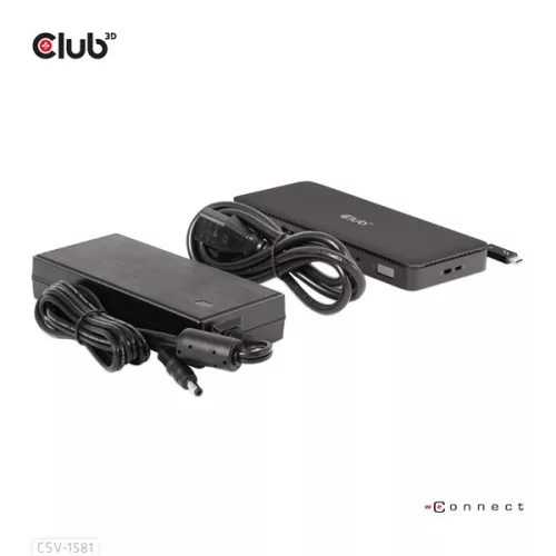 Club 3D Notebook Dokkoló - CSV-1581 (140W, Thunderbolt 4 to 3xThunderbolt 4, 3xUSB-A, SD, TF, RJ45, 3,5 Jack, DC)