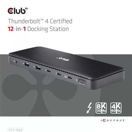 Club 3D Notebook Dokkoló - CSV-1582 (140W, Thunderbolt 4, DP, 2xHDMI, USB-C, 4xUSB-A, SD, TF, RJ45, 3,5 Jack, DC)