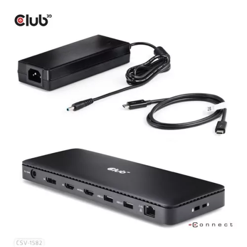 Club 3D Notebook Dokkoló - CSV-1582 (140W, Thunderbolt 4, DP, 2xHDMI, USB-C, 4xUSB-A, SD, TF, RJ45, 3,5 Jack, DC)