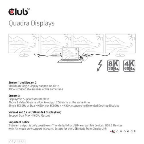 Club 3D Notebook Dokkoló - CSV-1583 (140W, 2xThunderbolt 4, 3xDP, 2xHDMI, USB-C, 3xUSB-A, SD, TF, RJ45, 3,5 Jack, DC)