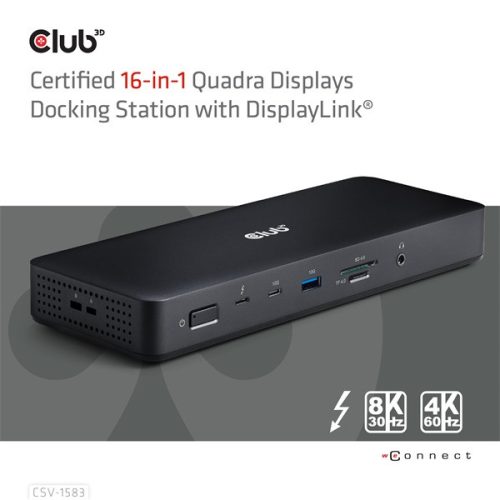 Club 3D Notebook Dokkoló - CSV-1583 (140W, 2xThunderbolt 4, 3xDP, 2xHDMI, USB-C, 3xUSB-A, SD, TF, RJ45, 3,5 Jack, DC)