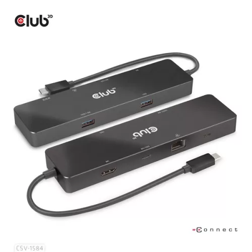 Club 3D USB Hub - CSV-1584 (3.2 USB-C Gen 2 to USB-C, 2xUSB-A, USB-C 100W PD, HDMI, RJ45, 8K60hz)