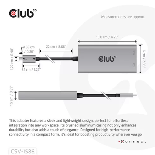 Club 3D Video Splitter - CSV-1586 (Thunderbolt 3 to Dual DisplayPort, 40Gbps, 4K60Hz)