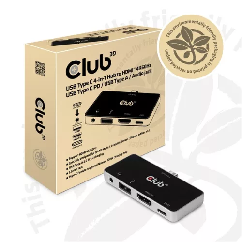 Club 3D USB Hub - CSV-1591 (3.1 USB-C Gen 1 to HDMI, 2.0 USB-A, USB-C 100W, 3,5 Jack, 4k60Hz)
