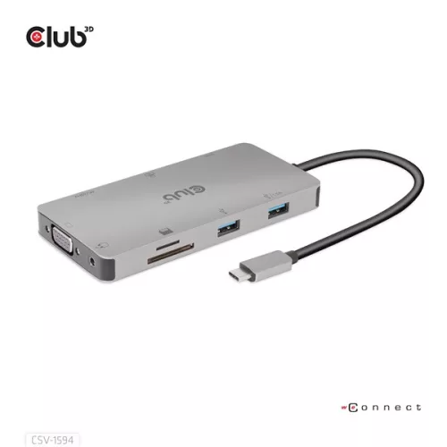 Club 3D USB Hub - CSV-1594 (3.1 USB-C Gen 1 to HDMI, 2xUSB-A Gen 1, USB-C Gen 1, VGA, SD, Micro SD 3.0, RJ45, 3,5 Jack)