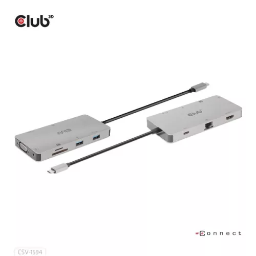 Club 3D USB Hub - CSV-1594 (3.1 USB-C Gen 1 to HDMI, 2xUSB-A Gen 1, USB-C Gen 1, VGA, SD, Micro SD 3.0, RJ45, 3,5 Jack)