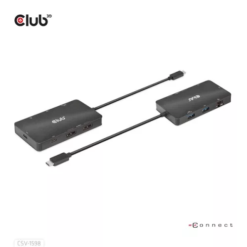 Club 3D USB Hub - CSV-1598 (USB-C Gen 2 to 2xDisplayPort, 2xUSB-A Gen 2, 2xUSB-C Gen 2, RJ45, 4k60Hz)