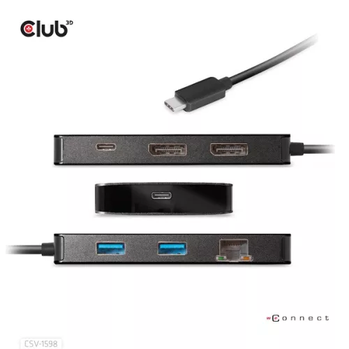 Club 3D USB Hub - CSV-1598 (USB-C Gen 2 to 2xDisplayPort, 2xUSB-A Gen 2, 2xUSB-C Gen 2, RJ45, 4k60Hz)