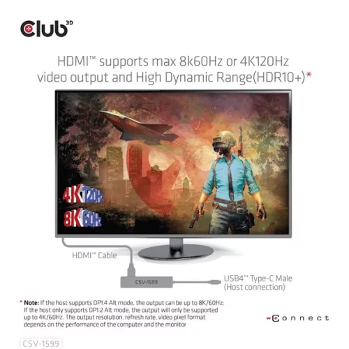 Club 3D USB Hub - CSV-1599 (USB-C 4 to HDMI, 2xUSB-A (10G), RJ45 (2,5G), USB-C 100W PD 3.0, USB-C 10Gbps, 8k60Hz)