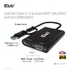 Club 3D Átalakító - CSV-1611(USB-C (USB-A Adapterrel) to Dual HDMI (4K/30Hz) / VGA (1080/60Hz))