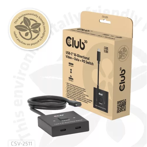 Club 3D USB Hub - CSV-2511 (USB-C to 2xUSB-C, Bidirectional, 100W PD, 8K60Hz/4K120Hz)