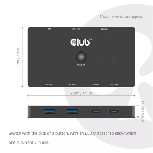 Club 3D KVM Switch - CSV-2512 (USB-C to 4xHDMI 4K60Hz, Alternate Mode, 5 Gbps, 100W)