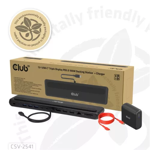 Club 3D Notebook Dokkoló - CSV-2541 (USB-C to 4xUSB-C, 2xUSB-A, 2xHDMI, 2xDP, RJ45, SD/MicroSD, 100W PD, 4K60hz)
