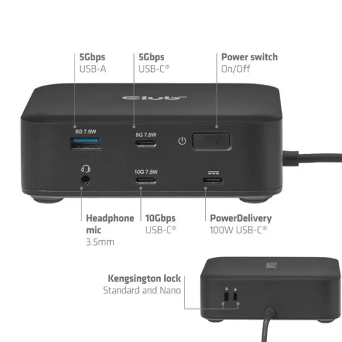 Club 3D Notebook Dokkoló - CSV-2542 (USB-C to 2x Displayport 8K60Hz + 2x HDMI™ 4K60Hz PD3.0 100Watt Ethernet 2.5G)