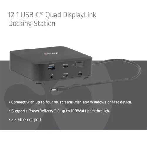 Club 3D Notebook Dokkoló - CSV-2542 (USB-C to 2x Displayport 8K60Hz + 2x HDMI™ 4K60Hz PD3.0 100Watt Ethernet 2.5G)