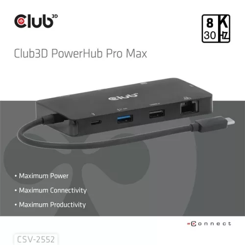 Club 3D USB Hub - CSV-2552 (USB-C to 2xUSB-C, 2xUSB-A, 2xHDMI, RJ45, SD/MicroSD, 100W PD, 4K60hz)