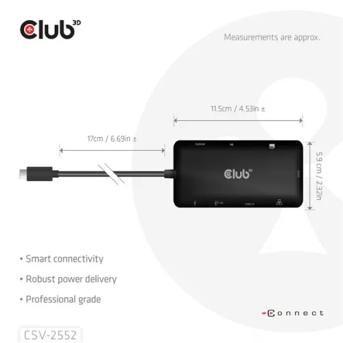 Club 3D USB Hub - CSV-2552 (USB-C to 2xUSB-C, 2xUSB-A, 2xHDMI, RJ45, SD/MicroSD, 100W PD, 4K60hz)
