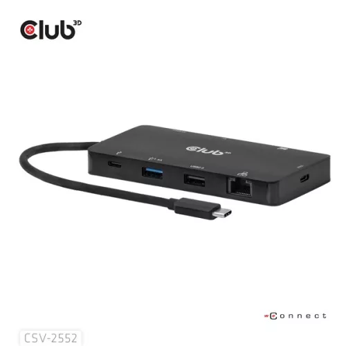 Club 3D USB Hub - CSV-2552 (USB-C to 2xUSB-C, 2xUSB-A, 2xHDMI, RJ45, SD/MicroSD, 100W PD, 4K60hz)