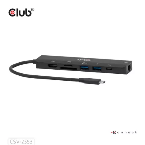 Club 3D USB Hub - CSV-2553 (USB-C to USB-C, 2xUSB-A, HDMI, RJ45, SD/MicroSD, 100W PD, 4K60hz)