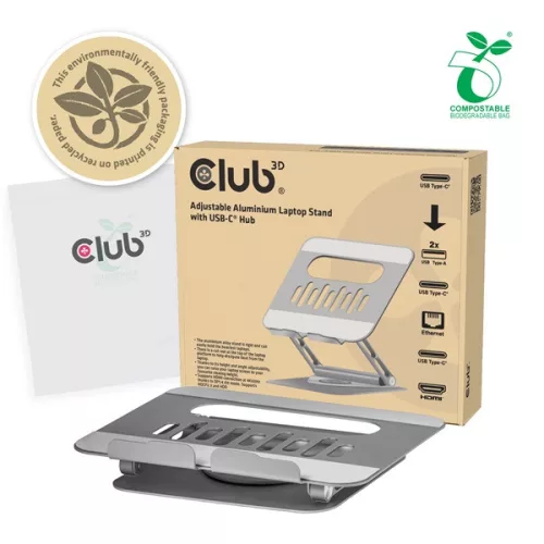 Club 3D Notebook Állvány - CSV-2554 (100W,4K60Hz HDMI, 3x USB-C, RJ-45, 2x USB-A)