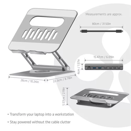 Club 3D Notebook Állvány - CSV-2554 (100W,4K60Hz HDMI, 3x USB-C, RJ-45, 2x USB-A)