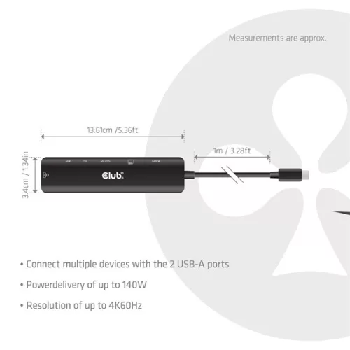 Club 3D Notebook Dokkoló - CSV-2555 (140W, USB-C to 4K60Hz HDMI, USB-C, RJ-45, 2x USB-A, MicroSD, SD)