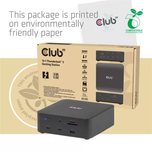 Club 3D Notebook Dokkoló - CSV-2562 (180W,Thunderbolt 5 to 2xHDMI, 2xUSB-C, 10Gbps, 2x USB-A 5Gbps, USB-A 10Gbps, M2)