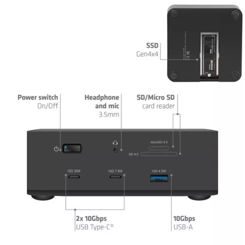 Club 3D Notebook Dokkoló - CSV-2562 (180W,Thunderbolt 5 to 2xHDMI, 2xUSB-C, 10Gbps, 2x USB-A 5Gbps, USB-A 10Gbps, M2)