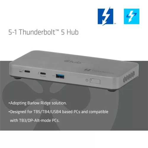 Club 3D Notebook Dokkoló - CSV-2563 (180W,Thunderbolt 5 to 3xUSB-C, USB-A, 1x 8K60Hz, 3x 5K60Hz)