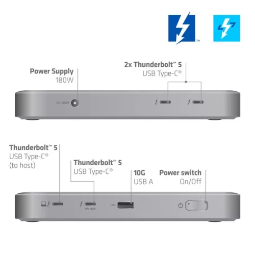 Club 3D Notebook Dokkoló - CSV-2563 (180W,Thunderbolt 5 to 3xUSB-C, USB-A, 1x 8K60Hz, 3x 5K60Hz)