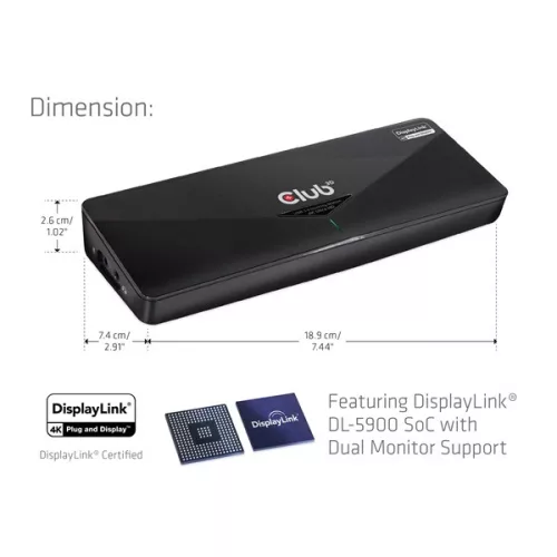 Club 3D Notebook Dokkoló - CSV-3103D (DUAL DISPLAY/4K, 3.2 USB-A to HDMI, DP, DVI-D, 3xUSB-A, RJ45, 3.5 Jack Audio +Mic)