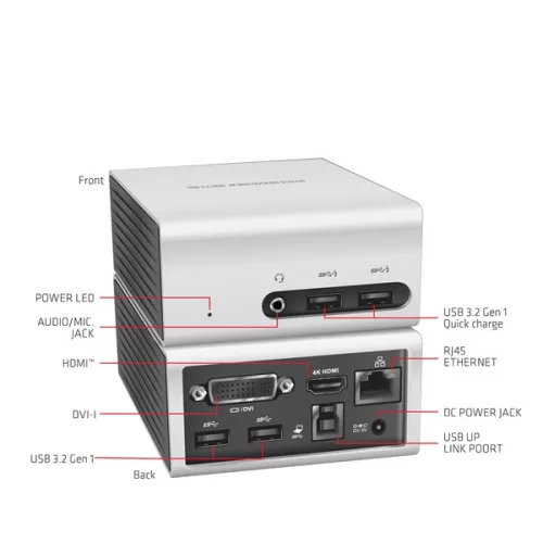 Club 3D Notebook Dokkoló - CSV-3104D (4K UHD, 3.0 USB-A to HDMI, DVI-I, 4xUSB-A, RJ45, 3.5 Jack Audio + Mic)