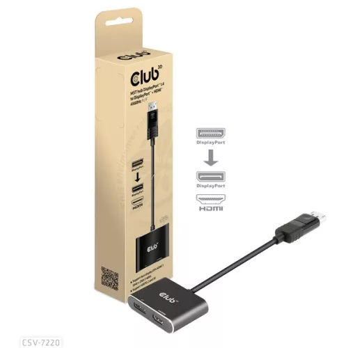 Club 3D USB Hub - CSV-7220 (Multi Stream, DisplayPort 1.4 to DisplayPort + HDMI, 2x4K60Hz)