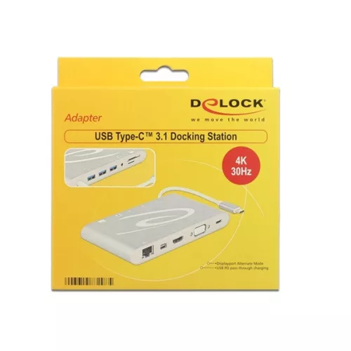 Delock Notebook Dokkoló - 87298 (USB-C 3.1 Dock 4K HDMI+LAN+SD+USB 3.0 (USB-C bem. / HDMI+USB3.0+USB-C+RJ45+SD kim.)