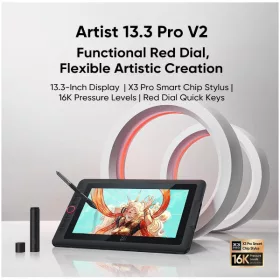   XP-PEN Grafikus kijelző - Artist 13.3 PRO V2 (13", IPS, 16:9, 1920x1080, 5080 LPI, PS 16k, 200 RPS, 9 gomb) fekete