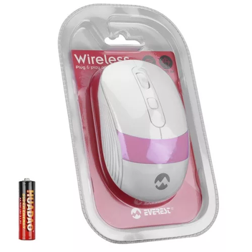 Everest Vezeték nélküli Egér - SM-18 Pink (1600 DPI, 4gomb, optikai, fehér-rózsaszín)