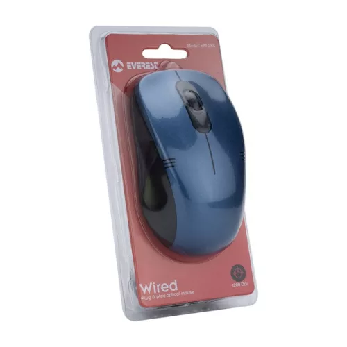 Everest Egér - SM-258 Blue (1200 DPI, 3gomb, 1,1m kábel, optikai, fekete-kék)