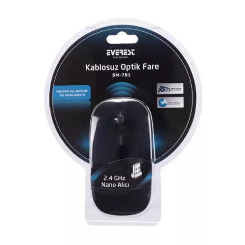 Everest Vezeték nélküli Egér - SM-781 (800 DPI, 4gomb, optikai, fekete)