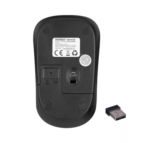 Everest Vezeték nélküli Egér - SM-833 Black (1200 DPI, 3gomb, optikai, fekete)