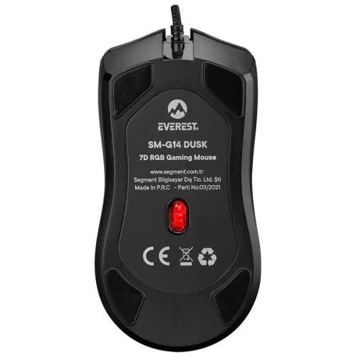 Everest Gamer Egér - SM-G14 DUSK  (7200 DPI, 7gomb, 1,5m harisnyázott kábel,optikai, fekete, RGB LED)