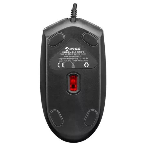 Everest Gamer Egér - SM-GX66  (1600 DPI, 4gomb, 1,25m harisnyázott kábel, optikai, fekete, RGB LED)