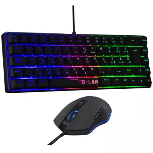The G-Lab Gaming kit - 2 in 1 COMBO HYDROGEN B/HU (TKL billentyűzet, egér, 6200 DPI, RGB, USB-A, fekete, magyar)
