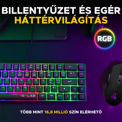 The G-Lab Gaming kit - 2 in 1 COMBO HYDROGEN B/HU (TKL billentyűzet, egér, 6200 DPI, RGB, USB-A, fekete, magyar)