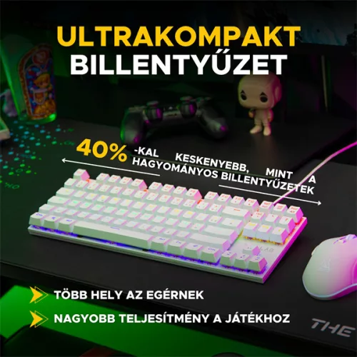The G-Lab Gaming kit - 2 in 1 COMBO HYDROGEN W/HU (TKL billentyűzet, egér, 6200 DPI, RGB, USB-A, fehér, magyar)