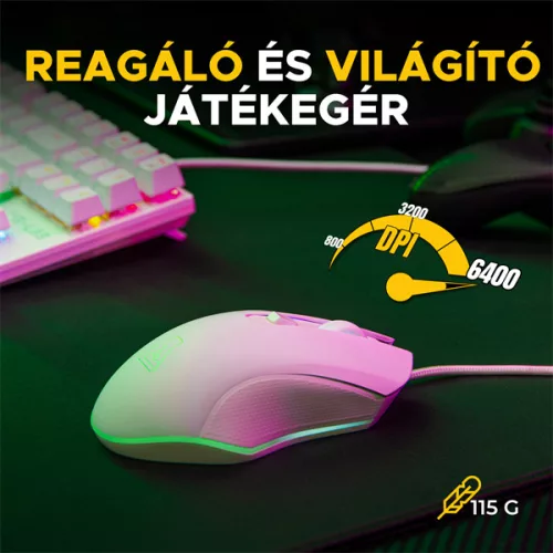 The G-Lab Gaming kit - 2 in 1 COMBO HYDROGEN W/HU (TKL billentyűzet, egér, 6200 DPI, RGB, USB-A, fehér, magyar)